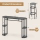 60-inch dining table with faux marble top and two upholstered barstools, featuring compact design and storage shelves.