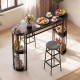 Dining table with faux marble surface and two upholstered barstools, featuring 2-tier shelves for organized storage.