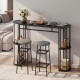60-inch dining table with faux marble surface and two upholstered barstools, perfect for small kitchens and apartments.