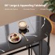 60" dining table with faux marble tabletop, featuring rounded corners and two upholstered barstools for compact dining.