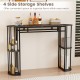 Narrow bar table with faux marble top and secure vertical bars, offering stylish storage for small kitchens and living.
