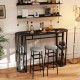 Narrow 60-inch black bar table with faux marble top and double shelves, ideal for small kitchens and gatherings.