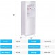 Hot and cold water cooler dispenser in white, featuring a child safety lock and detachable drip tray for easy cleanup.