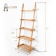 5-tier bamboo ladder shelf with open storage, wall-leaning design, ideal for living room or kitchen organization.