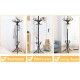Wood standing hat coat rack in black with umbrella stand, featuring 12 hooks, ideal for bedroom, entryway, or living.