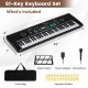 61-key electric portable digital keyboard piano in black, includes carry bag, music stand, and microphone for beginners.
