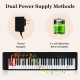 61-key foldable piano keyboard with dual power supply options: power adapter or 4 AA batteries for versatile use.