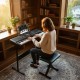 61-key electric keyboard with adjustable stand and stool, perfect for beginners in a cozy home setting.