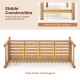 Teak outdoor porch bench with armrests, featuring triple under-seat support and reinforced side crossbars for stability.