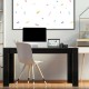 Rectangular black dining table for 6, made of particleboard, ideal for kitchen or office use, with spacious desktop.