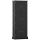 Tall black bathroom storage cabinet with six doors and adjustable shelves, perfect for versatile storage solutions.