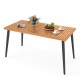 63-inch acacia wood dining table with tapered metal legs, featuring an umbrella hole, perfect for indoor or outdoor use.