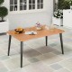 Acacia wood dining table with tapered metal legs, designed for six, featuring an umbrella hole for outdoor gatherings.