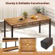 63" outdoor dining table with acacia wood slatted top and PE rattan legs, perfect for yard or poolside dining.