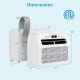 6500 BTU window AC unit with WiFi control, featuring a compact design and dimensions of 23" x 17" x 12" for easy installation.
