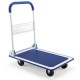 Folding platform cart dolly with a blue vinyl surface, 660lbs capacity, and a foldable handle for easy storage.