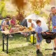 Outdoor wood folding picnic table with adjustable heights, featuring a spacious top for food and beverages, ideal for.