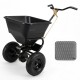 66 lbs walk-behind broadcast spreader featuring a sturdy metal frame and large hopper for efficient lawn and garden spreading.