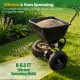 Walk-behind broadcast spreader with a 66 lbs capacity and 13-inch all-terrain tires for efficient lawn and garden coverage.