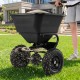 Walk-behind broadcast spreader with a 66 lbs capacity and 13-inch all-terrain tires for efficient lawn and garden tasks.
