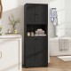 Tall black freestanding storage cabinet with 4 doors and 1 drawer, perfect for versatile organization in any room.