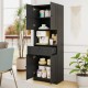 Tall black modern freestanding storage cabinet with 4 doors, 1 drawer, and adjustable shelf for versatile organization.