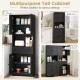 Tall black storage cabinet with 4 doors and 1 drawer, ideal for versatile organization in kitchens, bathrooms, or.