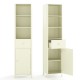 Narrow 67-inch tall beige bathroom cabinet with fluted door, open shelves, and pull-out drawer for versatile storage.