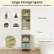 Narrow beige bathroom cabinet with fluted door, showcasing a sleek pull-out drawer and adjustable shelves for versatile.