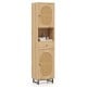 Tall bathroom cabinet with PE rattan doors, adjustable shelves, and a drawer for versatile storage in natural finish.