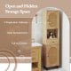 67-inch tall bathroom cabinet with PE rattan design, featuring 2 doors, an open compartment, and a pull-out drawer.