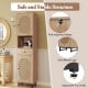 Narrow 67-inch bathroom cabinet with faux wood grain and PE rattan doors, offering a stylish storage solution for small.