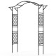 Black metal garden arch trellis, 67 x 83 inches, designed for climbing plants and easy setup in outdoor spaces.