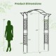 Garden arch trellis dimensions showing a 67 x 83 inch black metal pergola for climbing plants and wedding decor.