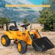 Kids ride-on excavator digger in yellow with realistic front loader design, suitable for various terrains and ASTM.