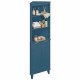 Tall blue bathroom storage cabinet with fluted doors, featuring 3 open shelves and a secure cabinet for versatile use.