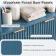 Fluted door panels of the 68-inch tall blue bathroom storage cabinet with stylish metal handles for contemporary decor.