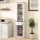 Narrow 68-inch tall white bathroom cabinet with adjustable shelves, drawer, and enclosed storage for organized spaces.