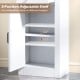 Adjustable shelf in a 68-inch tall white bathroom cabinet, designed for versatile storage and organization.
