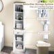 Narrow 68-inch tall bathroom cabinet in white with upper shelves, pull-out drawer, and enclosed cabinet for organized.