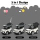 3 in 1 ride-on push car in white, convertible to stroller and walking car, with music and safety features for toddlers.