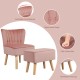 Leisure chair and ottoman set in pink velvet with tufted design, featuring rubber wood legs for living room comfort.