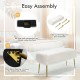 Upholstered faux fur vanity stool with golden legs, showcasing easy assembly and stable design for makeup rooms.
