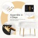 Faux fur vanity stool with golden metal legs, showcasing assembly details and storage for legs under the seat.