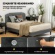 Upholstered bed frame with adjustable diamond button headboard, featuring a crystal encrusted design and high-density.