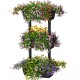 Three-tier vertical plant stand with colorful flowers, made of durable PP, ideal for indoor and outdoor gardening.