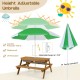 Height adjustable umbrella in green for kids' picnic table, waterproof and UV resistant, perfect for outdoor play.