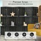 6-panel black room divider with hand-woven fiber and 2 display shelves, perfect for creating private spaces in any room.