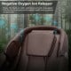 Electric zero gravity massage chair in brown featuring a negative oxygen ion release for enhanced relaxation and health.