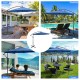10FT blue offset umbrella with 8 ribs, adjustable tilt, ideal for yard, patio, or poolside relaxation.